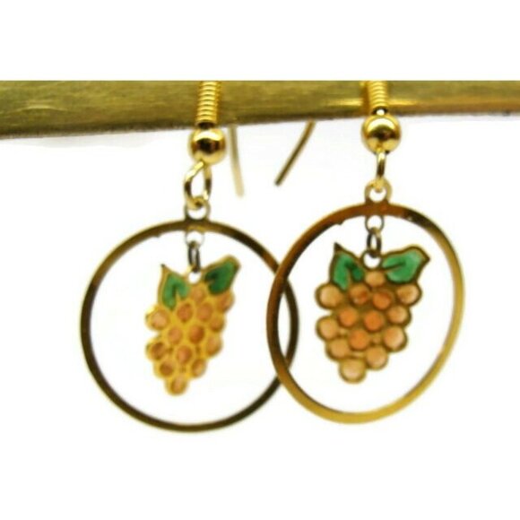 Strawberries Gold Tone Vertical Drop Dangle Hook Earrings Womans - Picture 3 of 5